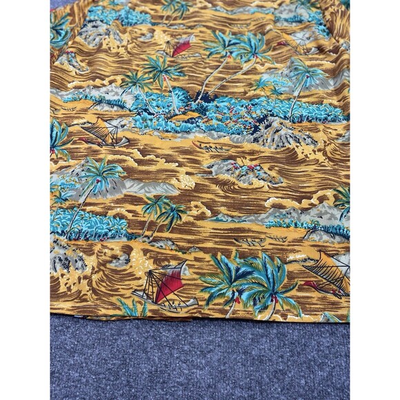 Vintage Waikiki 76 Mens Large Hawaiian Aloha Shirt Palm Trees Sail Boat Brown Lg - Picture 15 of 15
